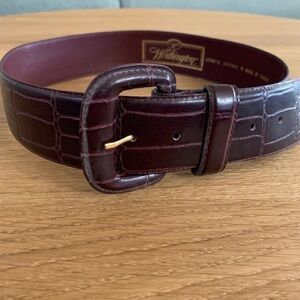 Worthington Burgundy Croc-Embossed Leather Belt with Gold Buckle
